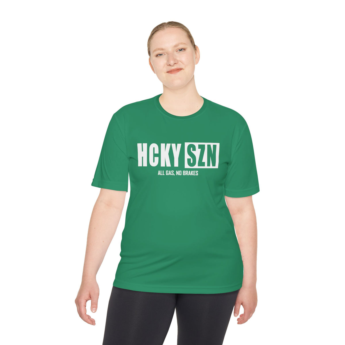HCKYSZN (All Gas) Adult Performance Tee - Kelly Green/White/White
