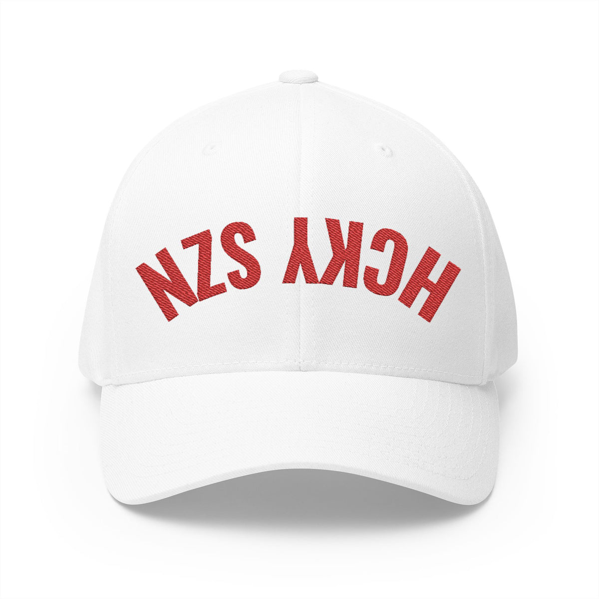 Upside Down HCKY SZN Embroidered Flex Fit Hat (White/Red)