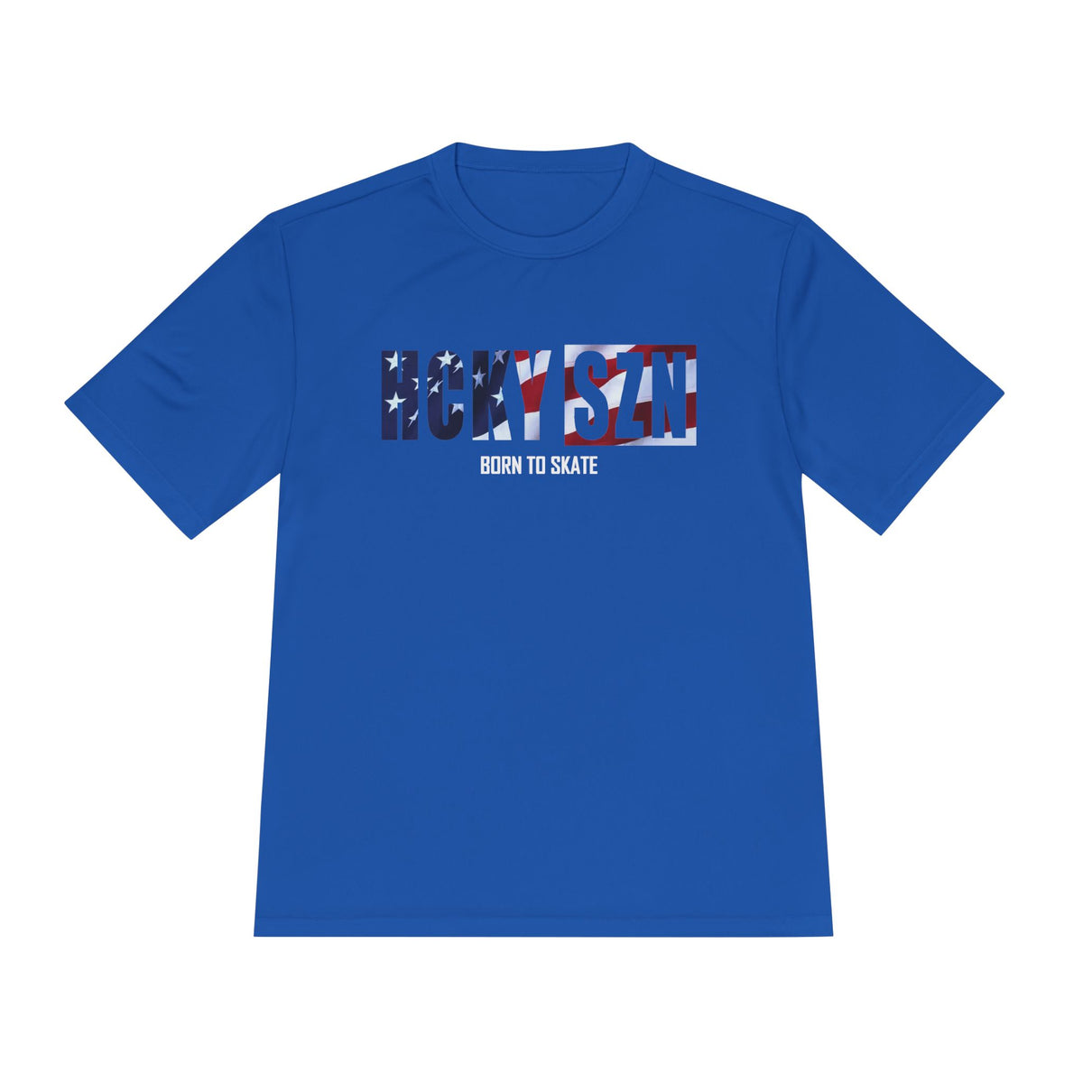 HCKYSZN (Born to Skate) Adult Performance Tee - Royal/USA/White