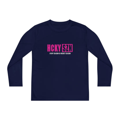 Every Season is HCKY SZN Youth Competitor Long Sleeve Tee (Hot Pink Logo) - Various Colors