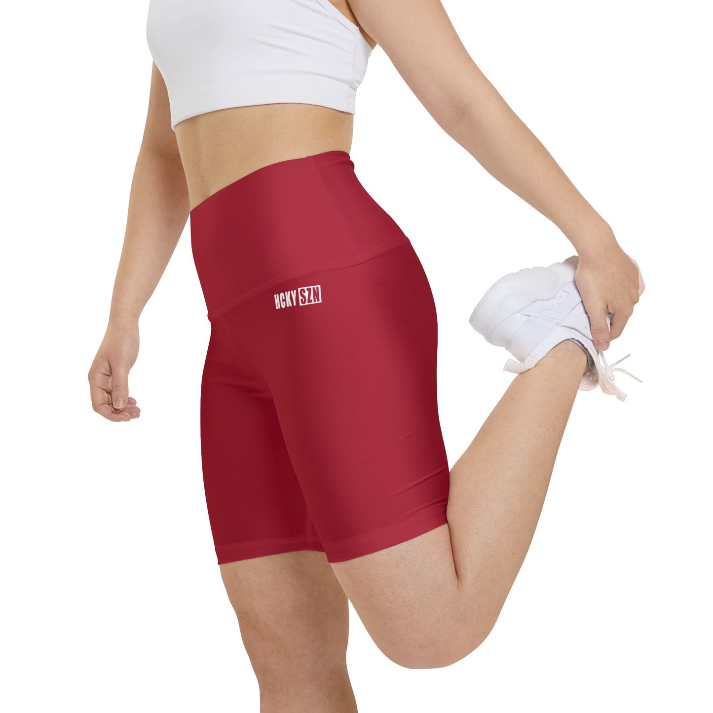 HKY SZN High Waisted Workout Shorts (Scarlet Red)