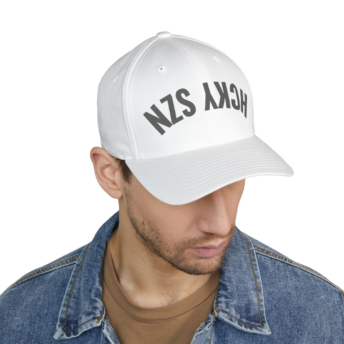 Upside Down HCKY SZN Embroidered Flex Fit Hat (White/Black)