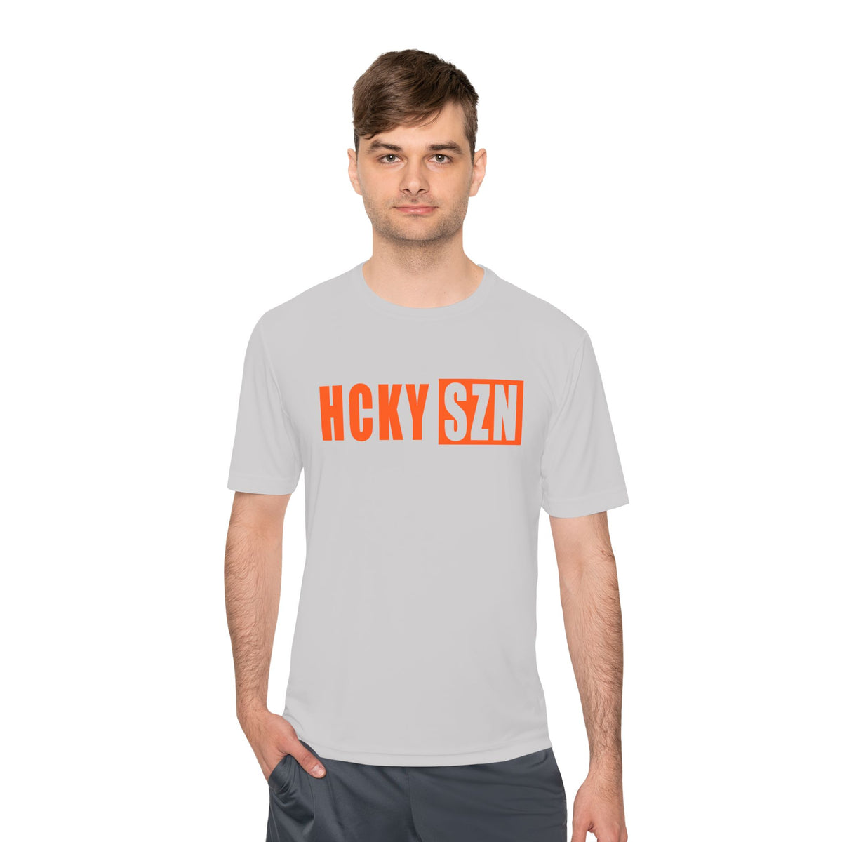 HCKYSZN (Flagship Logo) Adult Performance Tee - Silver/Orange