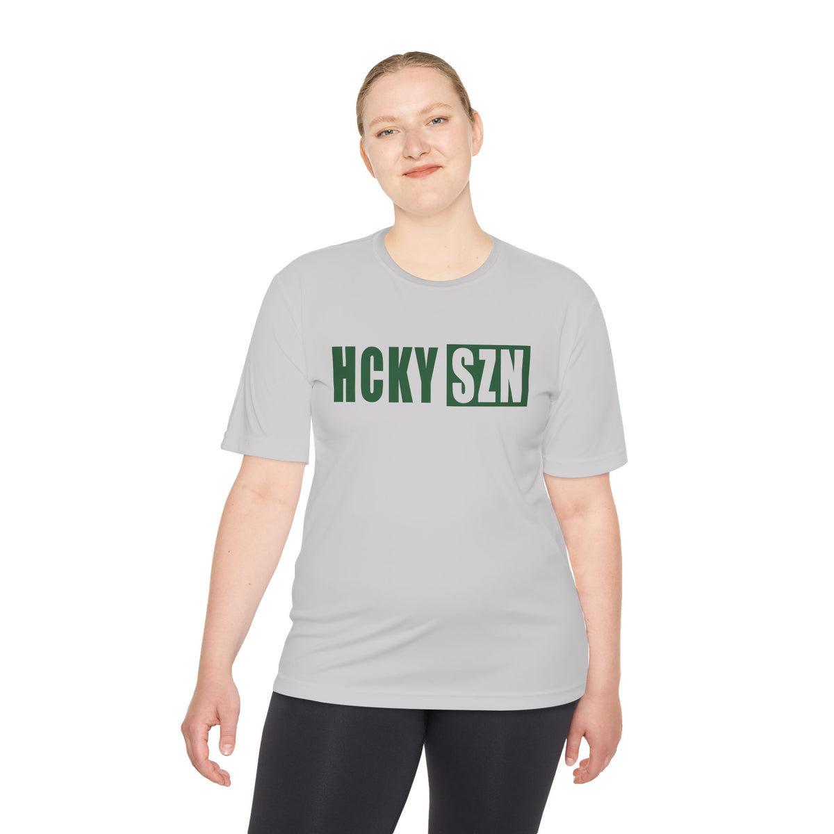 HCKYSZN (Flagship Logo) Adult Performance Tee - Silver/Forest Green