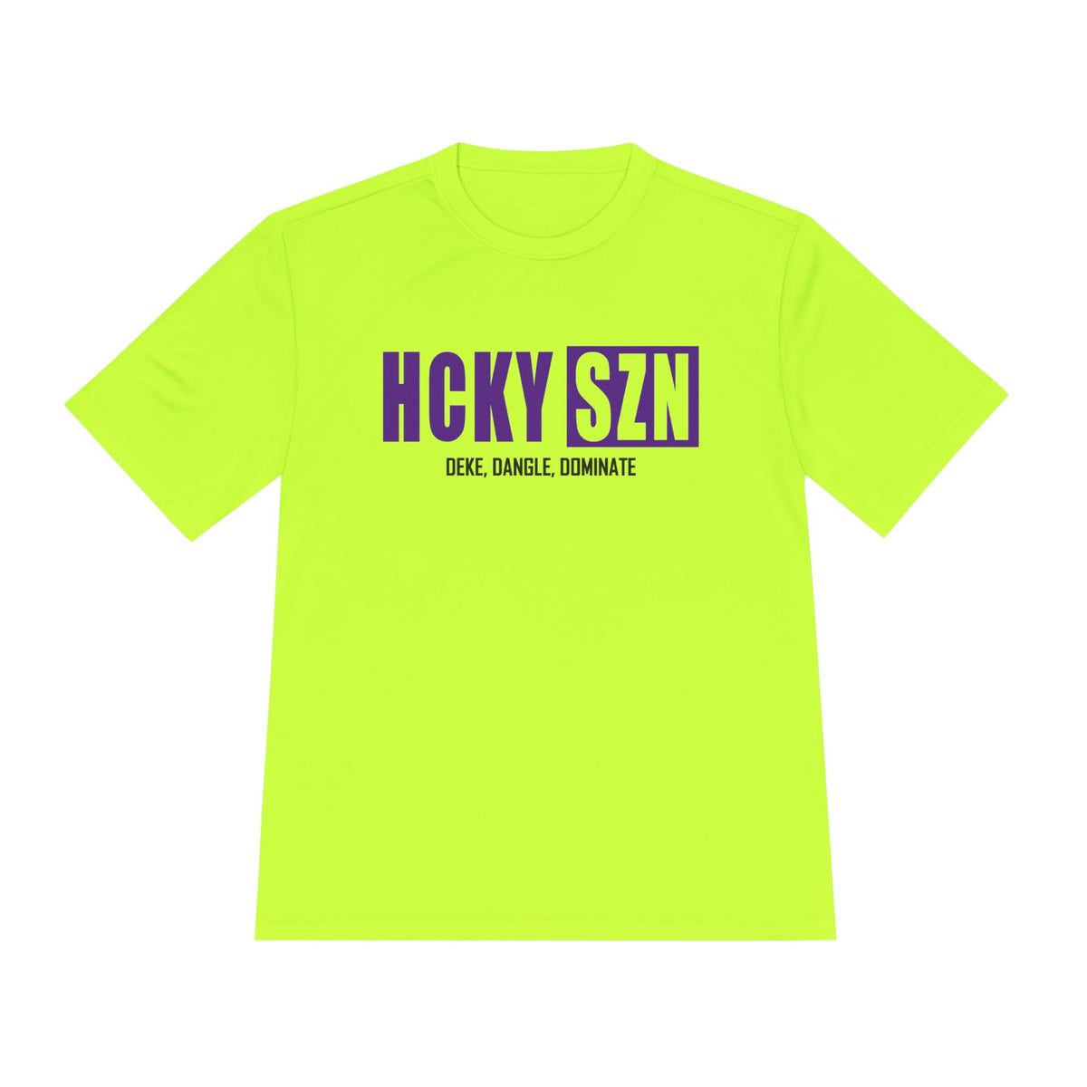 HCKYSZN (Deke Dangle) Adult Performance Tee - Neon Yellow/Purple/Black
