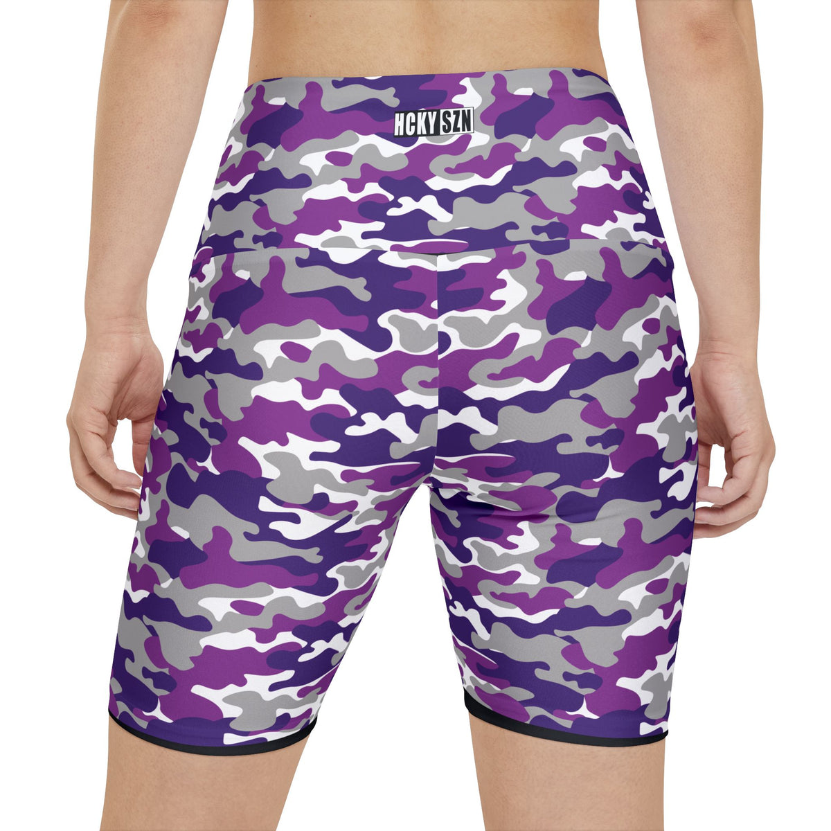 HKY SZN High Waisted Workout Shorts (Purple Haze Camo)