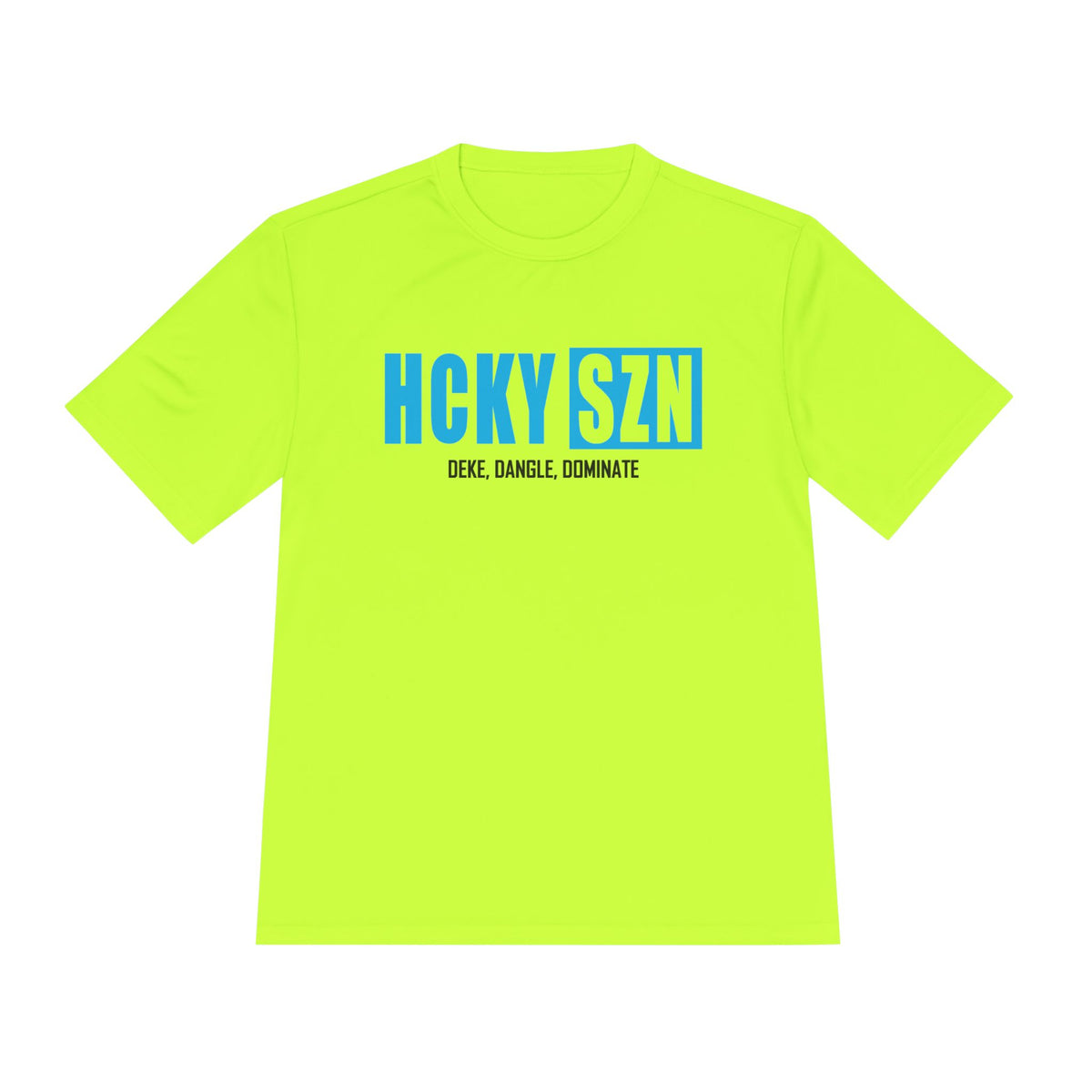 HCKYSZN (Deke Dangle) Adult Performance Tee - Neon Yellow/Sky Blue/Black