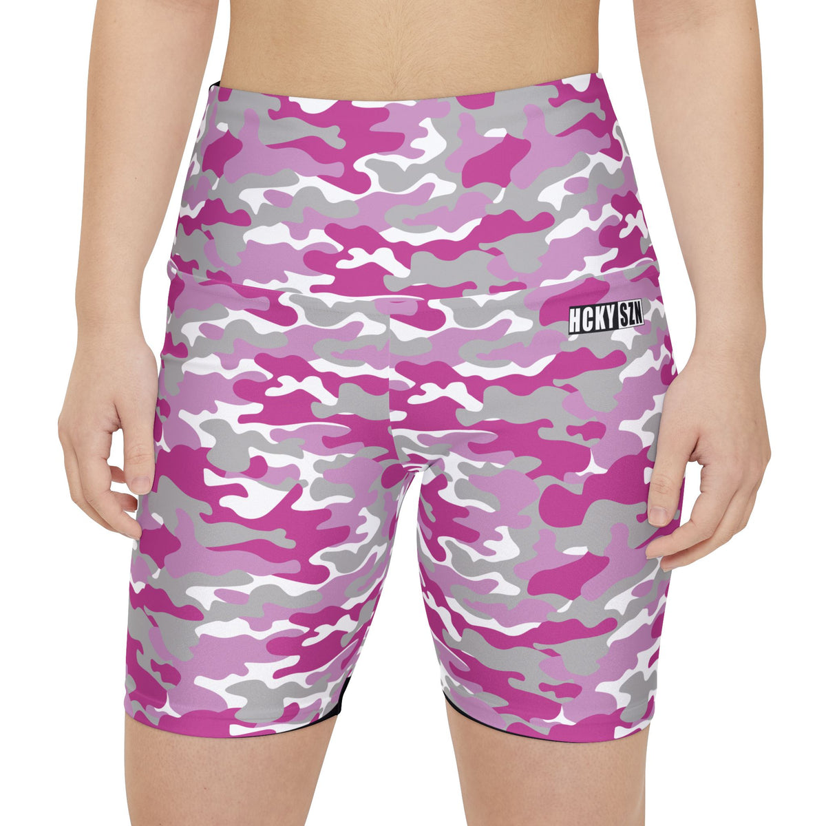 HKY SZN High Waisted Workout Shorts (Hockey Girl Camo)