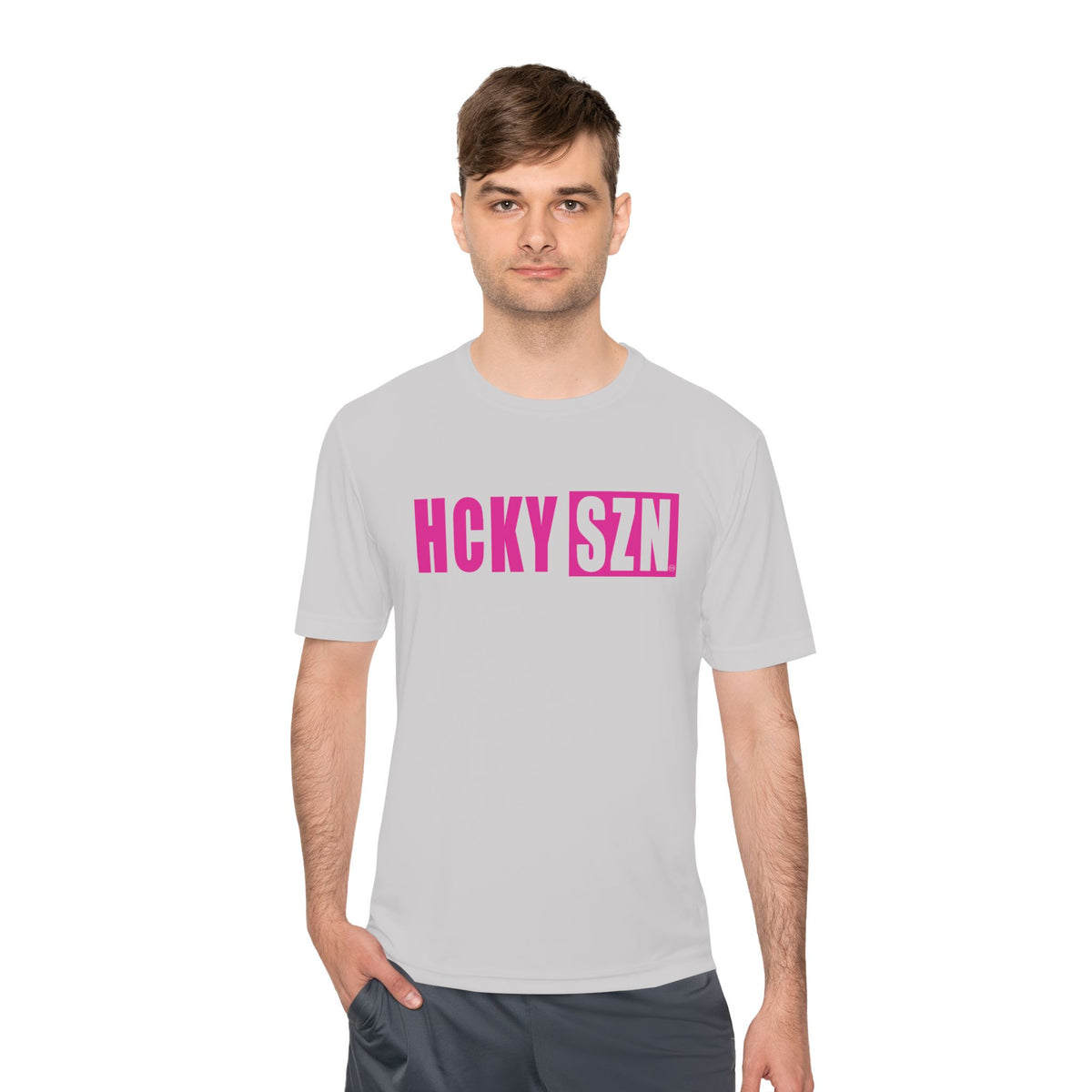 HCKYSZN (Flagship Logo) Adult Performance Tee - Silver/Hot Pink