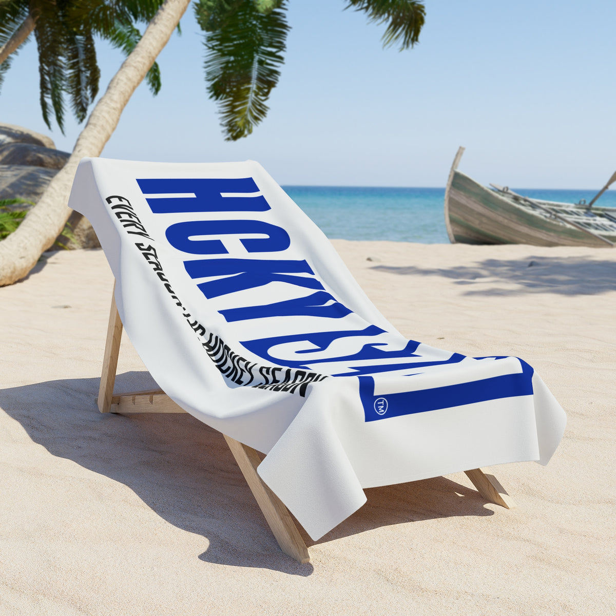 Every Season is HCKY SZN Beach Towel (White/Blue)