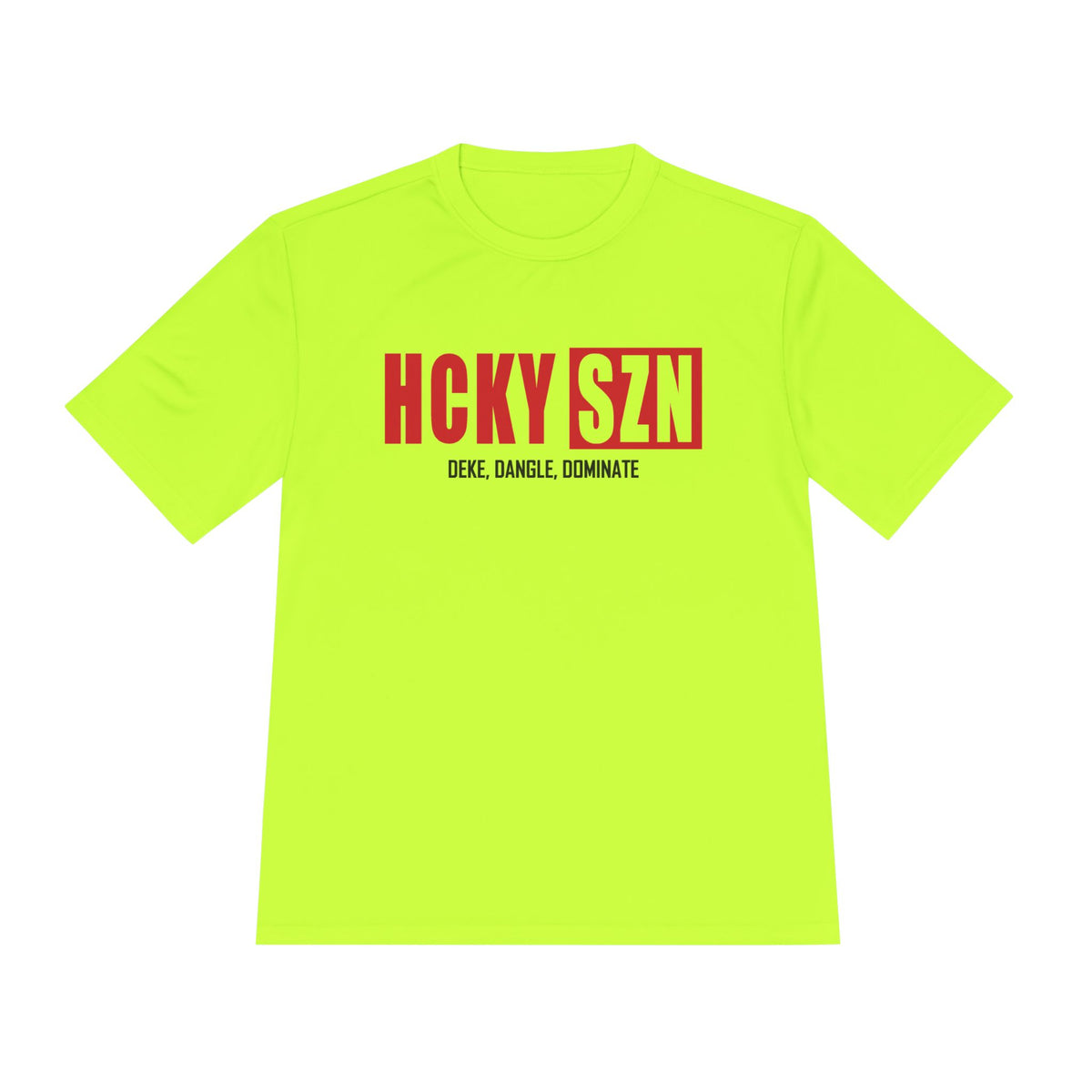 HCKYSZN (Deke Dangle) Adult Performance Tee - Neon Yellow/Red/Black