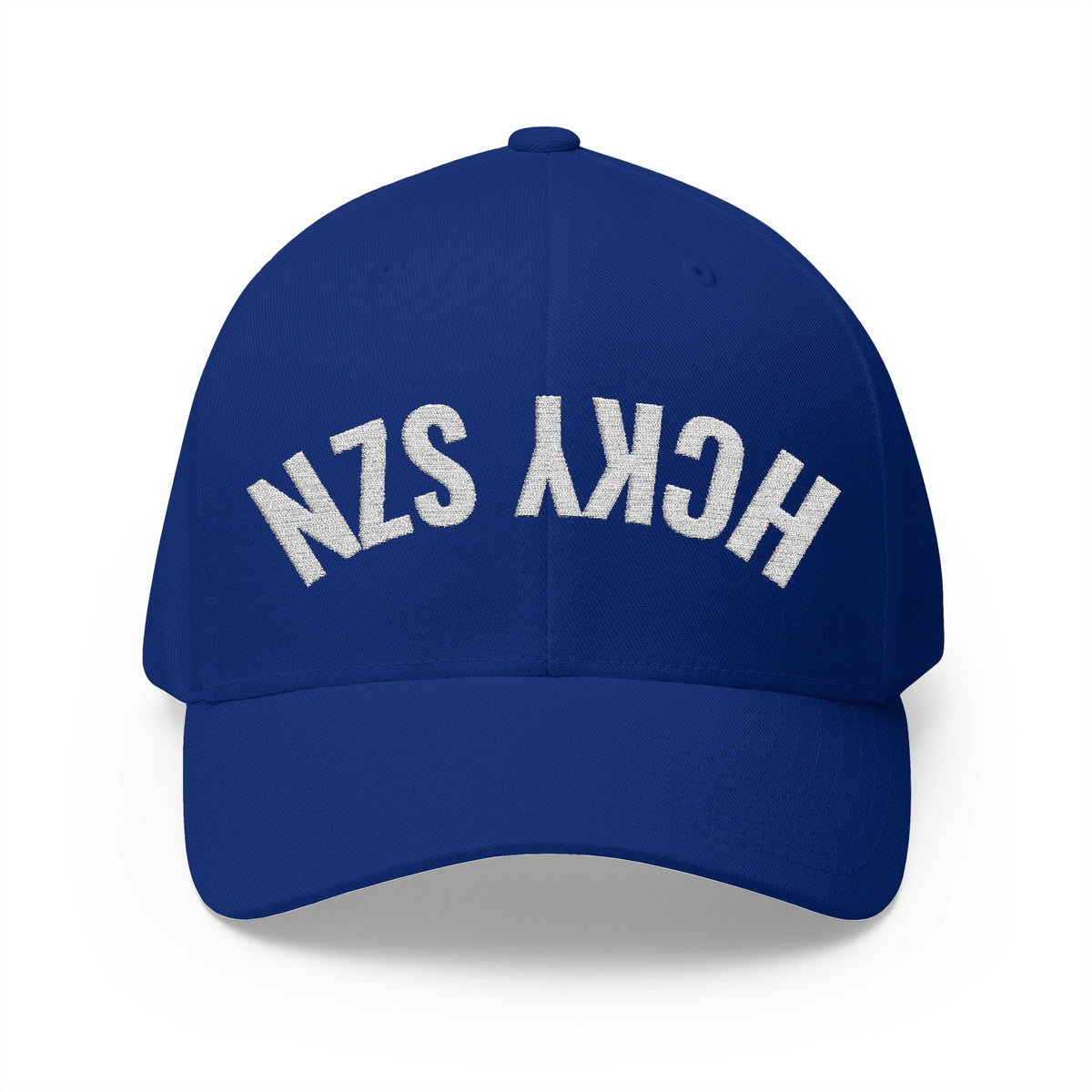 Upside Down HCKY SZN Embroidered Flex Fit Hat (Royal/White)