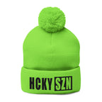 HCKY SZN Embroidered Pom-Pom Beanie - Neon Green