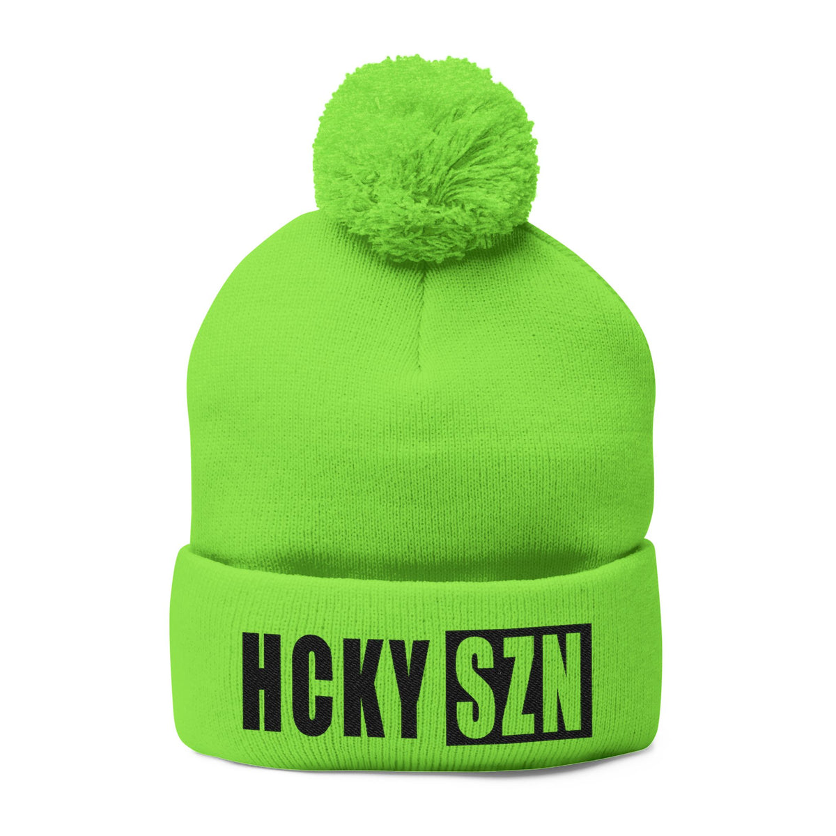 HCKY SZN Embroidered Pom-Pom Beanie - Neon Green