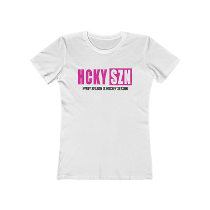 Every Season Is Hockey Season Women's Boyfriend Tee (Hot Pink Logo) - Various Colors