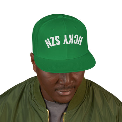 Upside Down HCKY SZN Embroidered Snapback Hat (Green)