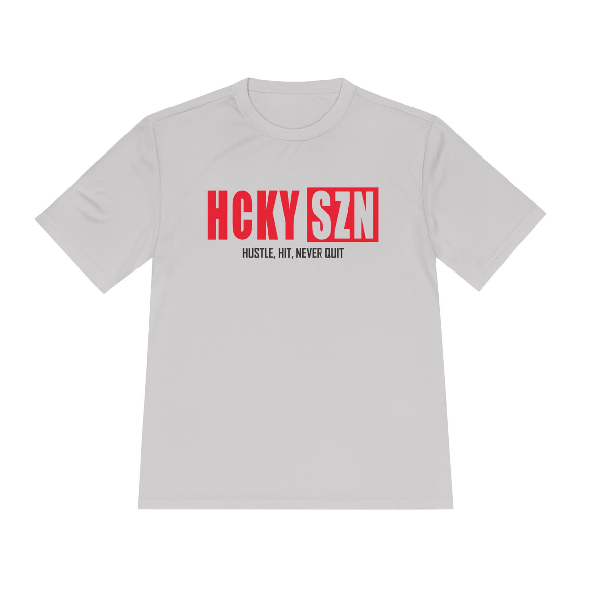 HCKYSZN (Hustle Hit) Adult Performance Tee - Silver/Cherry/Black