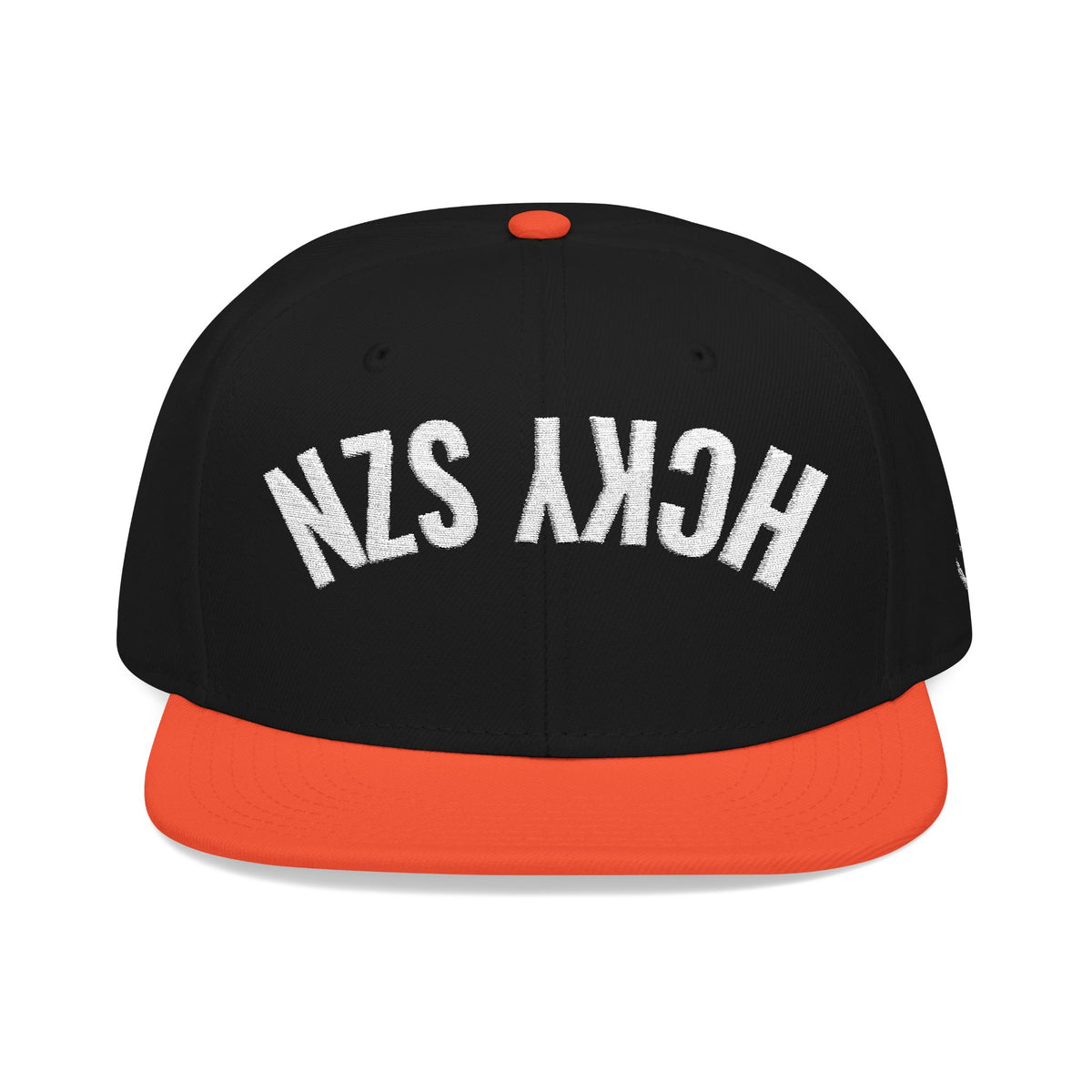 Upside Down HCKY SZN Embroidered Snapback Hat (Black/Orange)