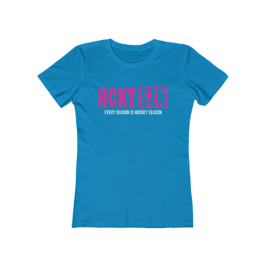 Every Season Is Hockey Season Women's Boyfriend Tee (Hot Pink Logo) - Various Colors
