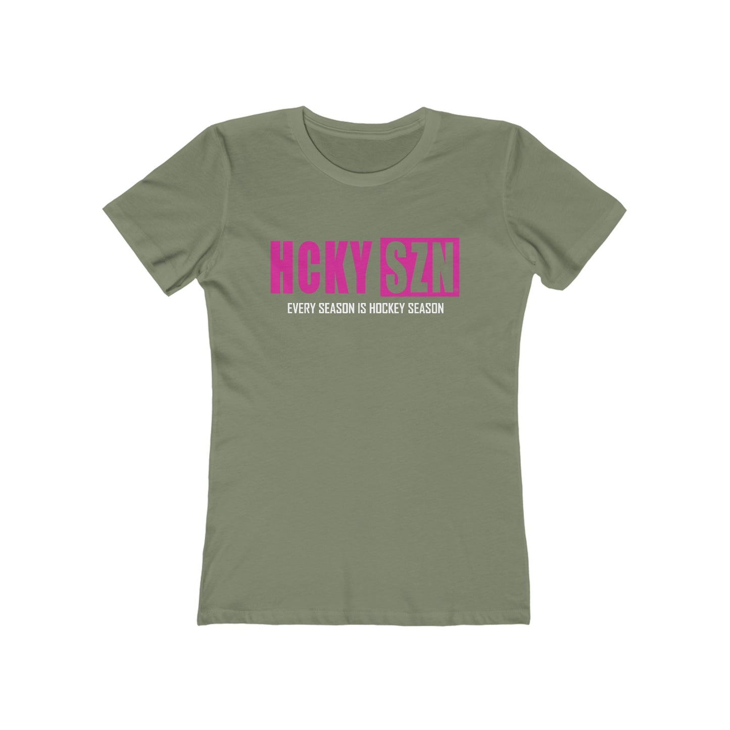 Every Season Is Hockey Season Women's Boyfriend Tee (Hot Pink Logo) - Various Colors