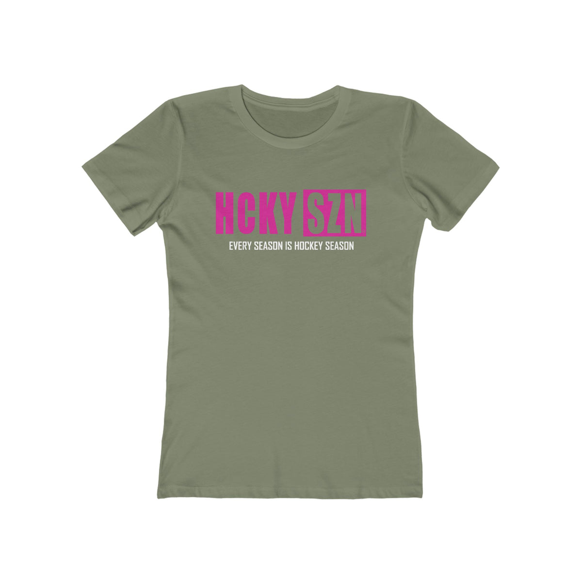 Every Season Is Hockey Season Women's Boyfriend Tee (Hot Pink Logo) - Various Colors