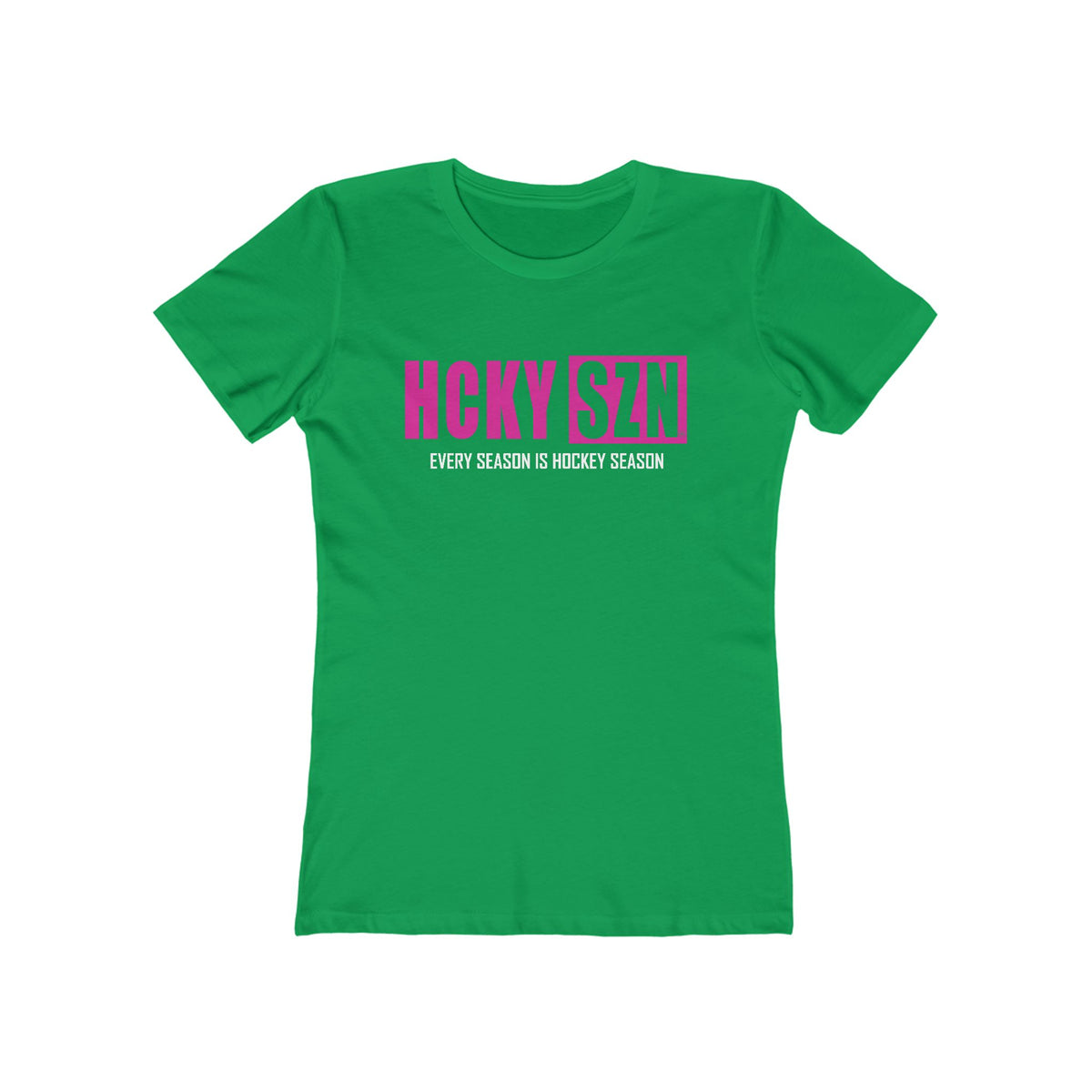 Every Season Is Hockey Season Women's Boyfriend Tee (Hot Pink Logo) - Various Colors