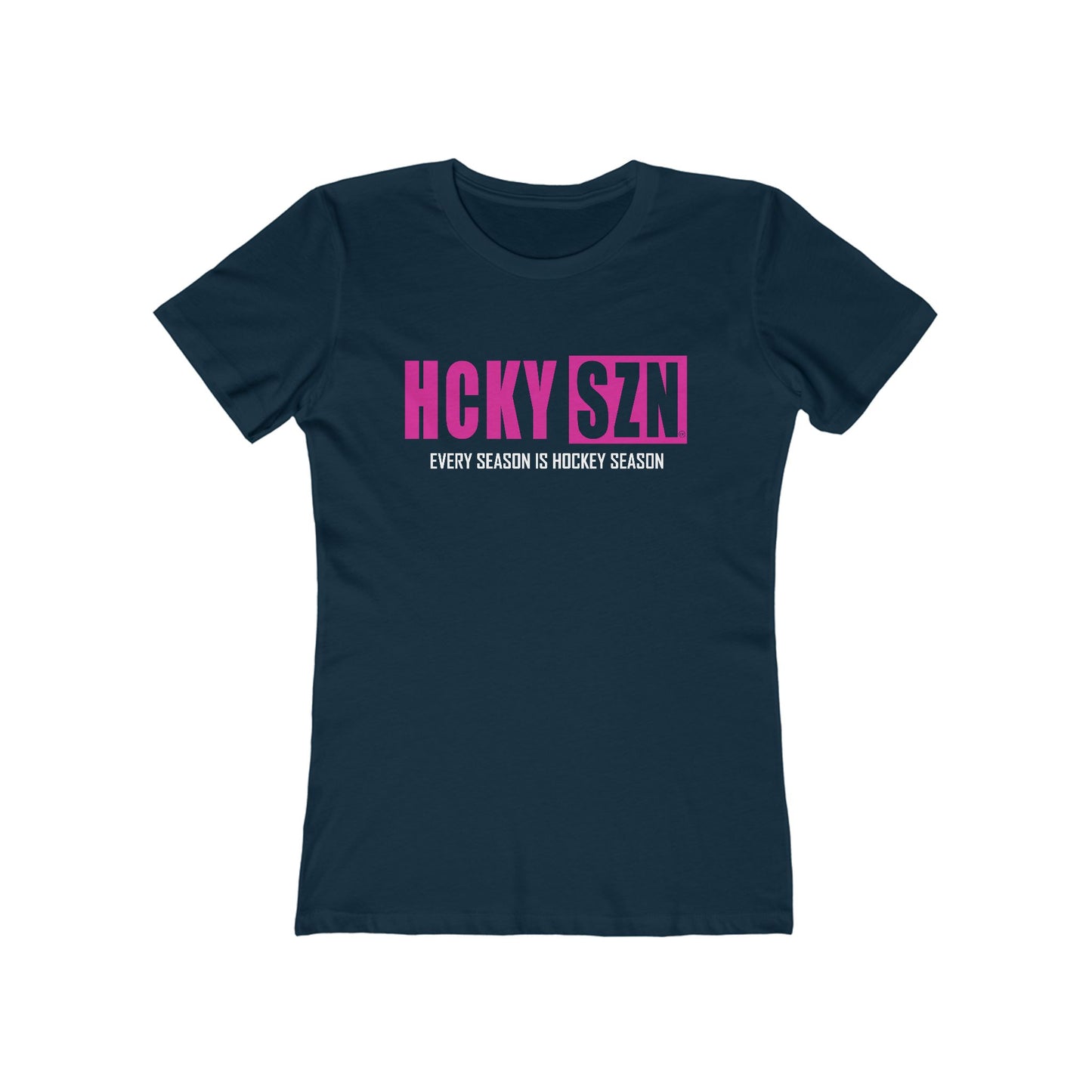 Every Season Is Hockey Season Women's Boyfriend Tee (Hot Pink Logo) - Various Colors