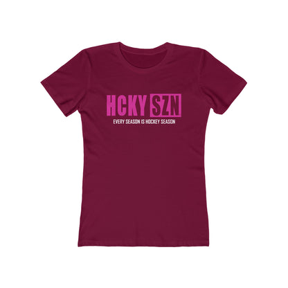 Every Season Is Hockey Season Women's Boyfriend Tee (Hot Pink Logo) - Various Colors