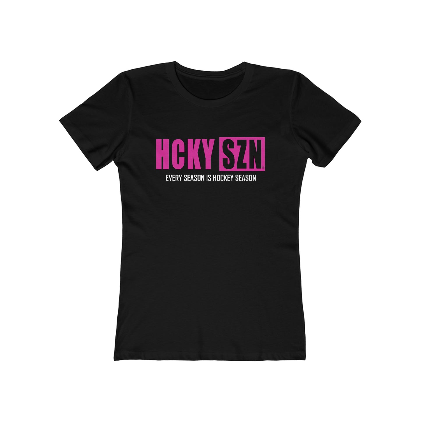 Every Season Is Hockey Season Women's Boyfriend Tee (Hot Pink Logo) - Various Colors