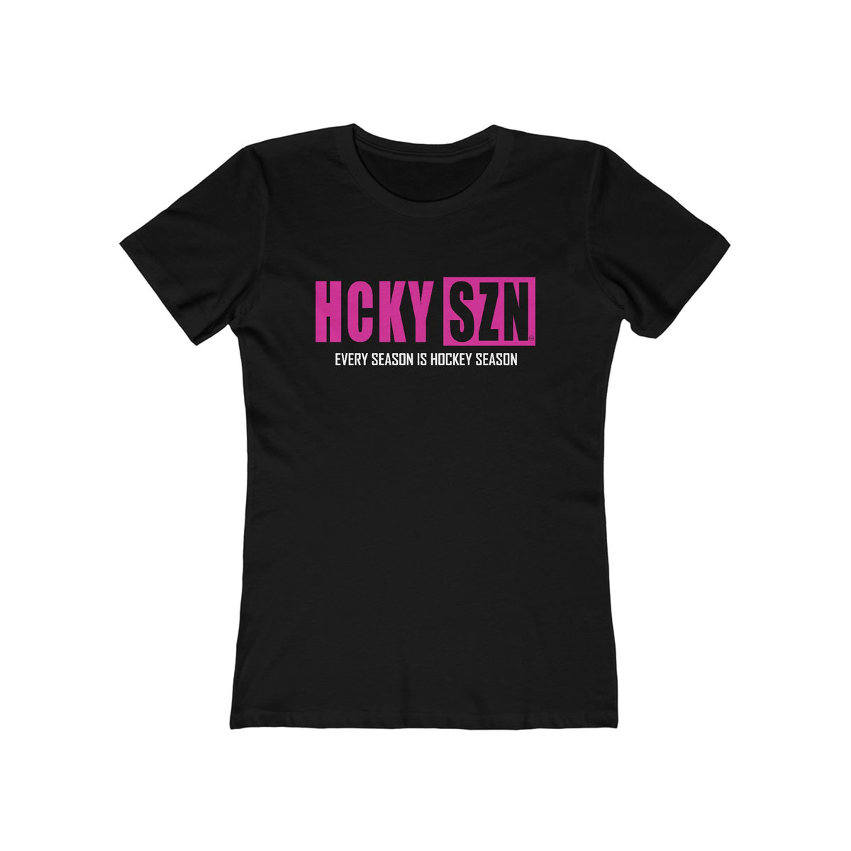 Every Season Is Hockey Season Women's Boyfriend Tee (Hot Pink Logo) - Various Colors