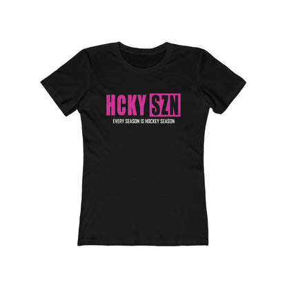 Every Season Is Hockey Season Women's Boyfriend Tee (Hot Pink Logo) - Various Colors