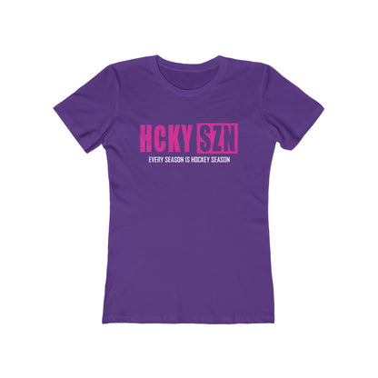 Every Season Is Hockey Season Women's Boyfriend Tee (Hot Pink Logo) - Various Colors
