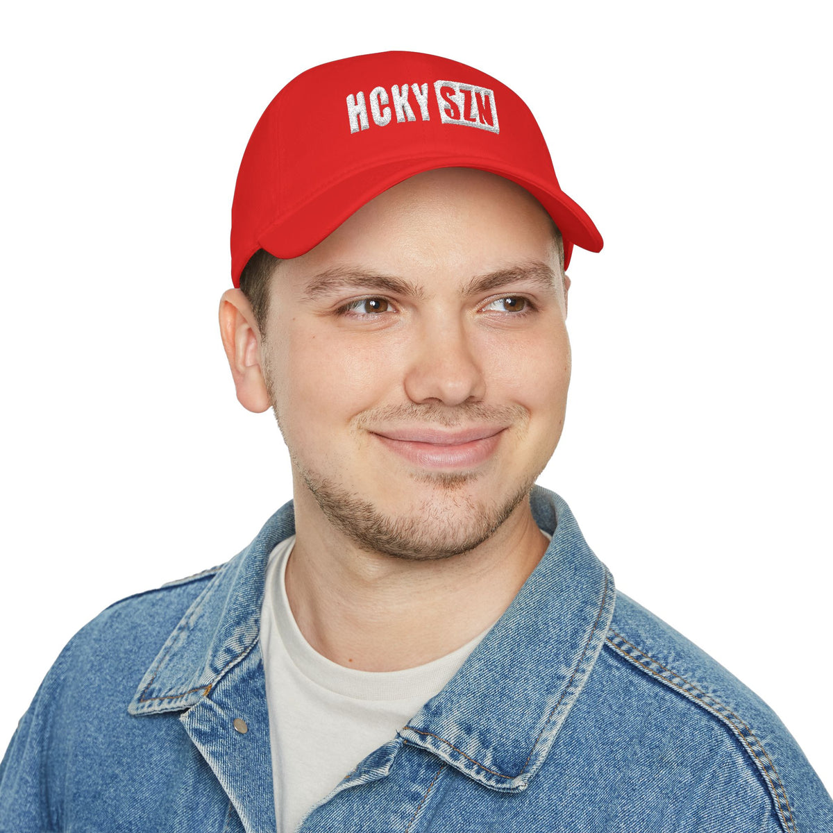 HCKY SZN Low Profile Embroidered Baseball Cap - Red (White Logo)