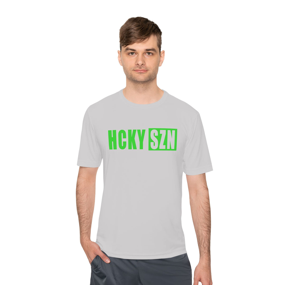 HCKYSZN (Flagship Logo) Adult Performance Tee - Silver/Lime