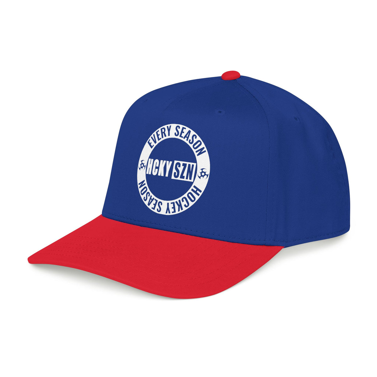 HCKY SZN Circle Logo Mid Profile Baseball Cap (Royal/Red/White)