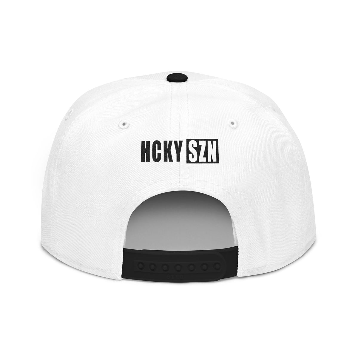 Upside Down HCKY SZN Embroidered Snapback Hat (White/Black)