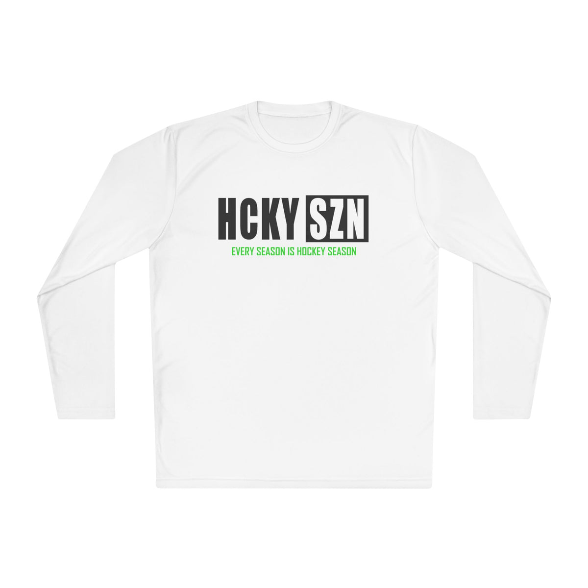 HCKYSZN (Every Season) Long Sleeve Adult Performance Tee - White/Black/Lime