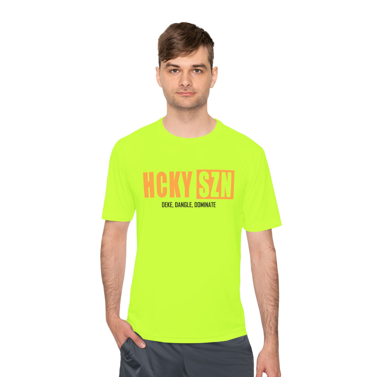 HCKYSZN (Deke Dangle) Adult Performance Tee - Neon Yellow/Mango/Black