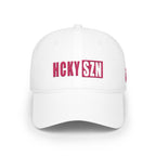 HCKY SZN Low Profile Embroidered Baseball Cap - White (Hot Pink Logo)