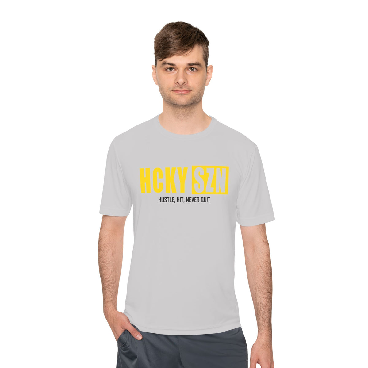 HCKYSZN (Hustle Hit) Adult Performance Tee - Silver/Yellow/Black