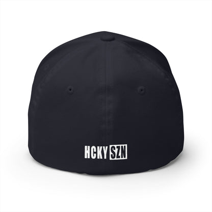 Upside Down HCKY SZN Embroidered Flex Fit Hat (Navy/White)