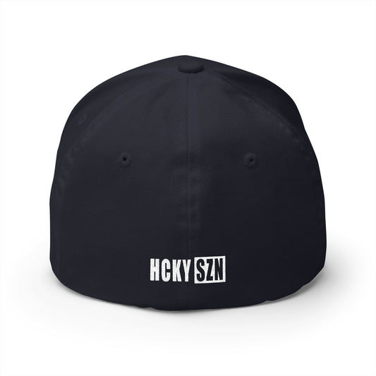 Upside Down HCKY SZN Embroidered Flex Fit Hat (Navy/White)