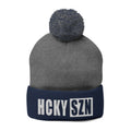 HCKY SZN Embroidered Pom-Pom Beanie - Dark Grey/Navy