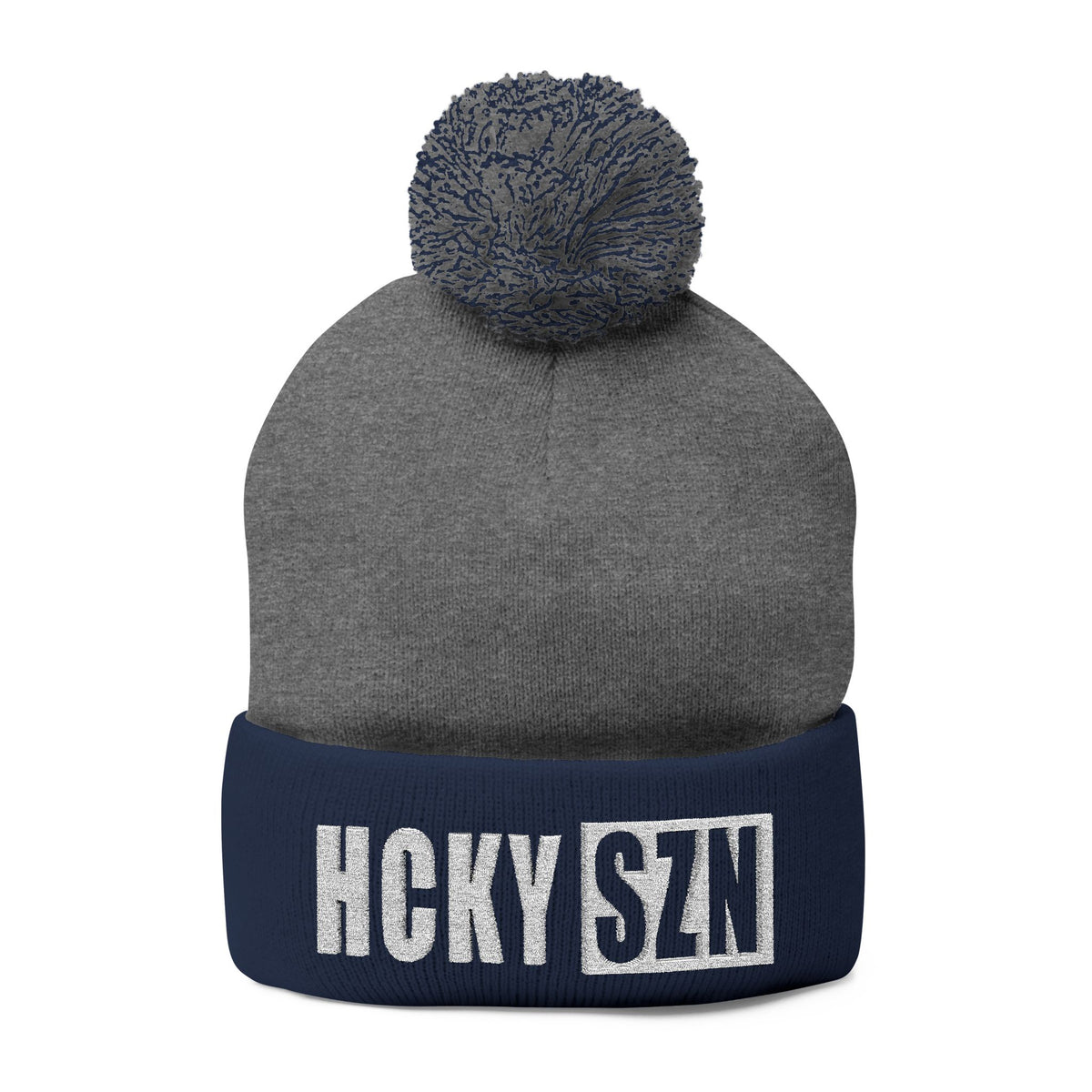 HCKY SZN Embroidered Pom-Pom Beanie - Dark Grey/Navy
