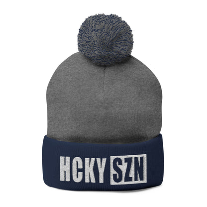 HCKY SZN Embroidered Pom-Pom Beanie - Dark Grey/Navy