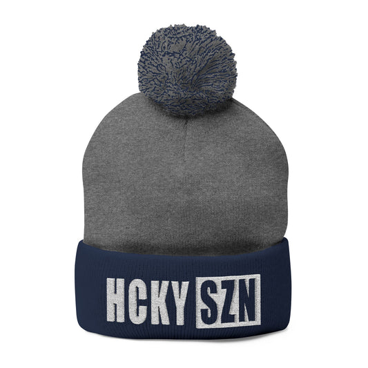 HCKY SZN Embroidered Pom-Pom Beanie - Dark Grey/Navy