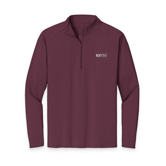 HCKY SZN Embroidered Quarter-Zip Pullover (Maroon/White)