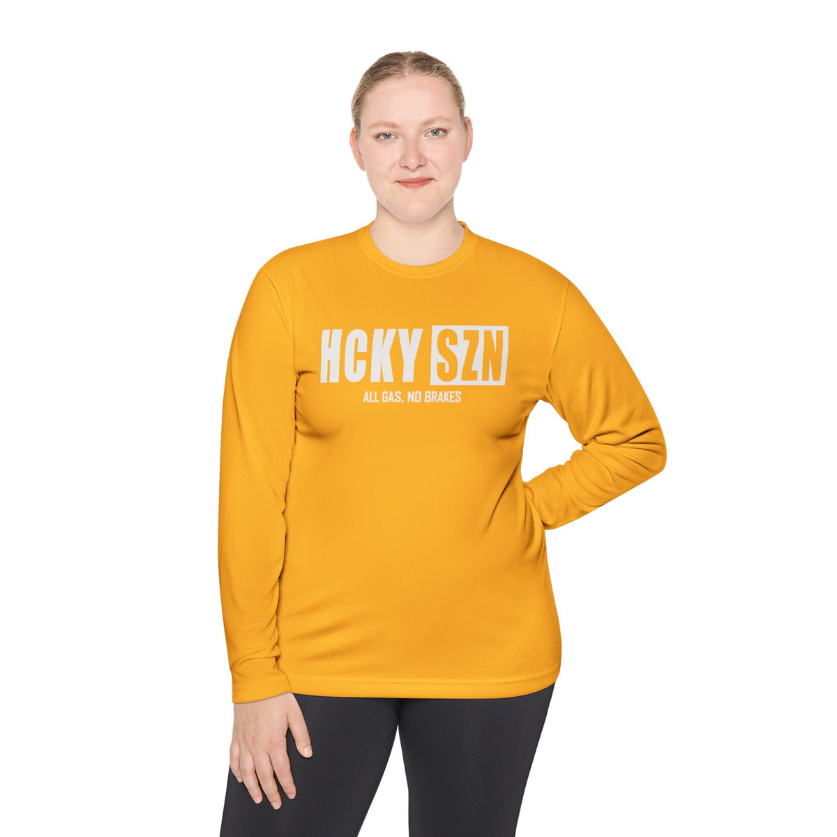 HCKYSZN (All Gas) Long Sleeve Adult Performance Tee - Gold/White/White