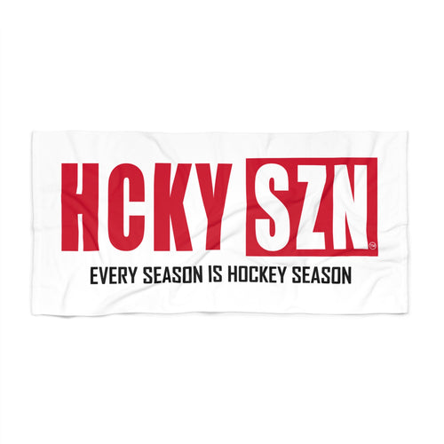 Every Season is HCKY SZN Beach Towel (White/Red)