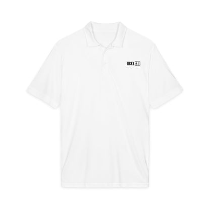 HCKY SZN Embroidered Performance Hockey Polo (White/Black Logo)